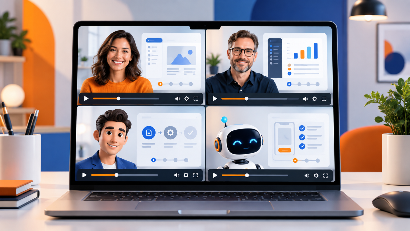 Ejemplos de avatares humanos y animados para videos tutoriales con IA